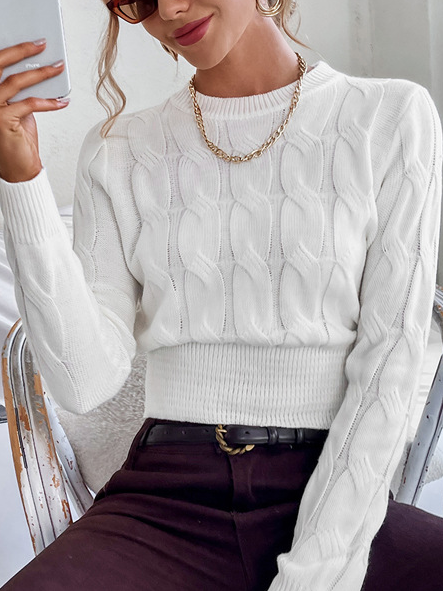 

Simple Wool/Knitting Crew Neck Sweater, White, Sweaters