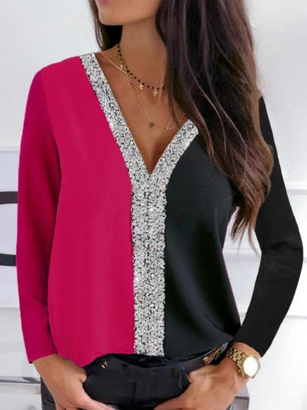 

Color Block Party V Neck Shirts & Tops, Multicolor, Tops