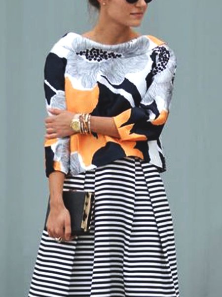 

Raglan Sleeve Floral Loosen Lapel Top, As picture, Tops