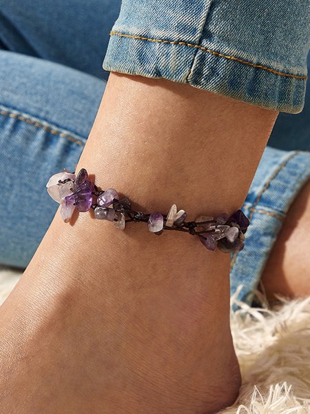 

Ethnic Style Amethyst Braided Anklet, As picture, Anklets