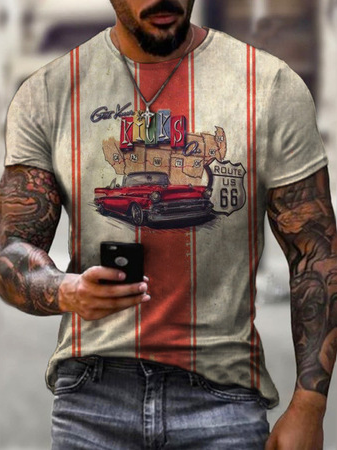 

Men's Route 66 Cultural Graphic Print Round Neck Short Sleeve Tee, Brown, T-shirt