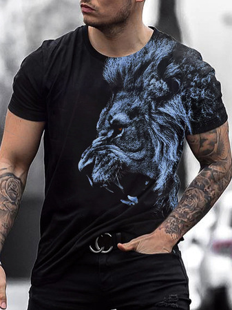 

Men's animal graphic print round neck short-sleeved Tee, Black, T-shirt