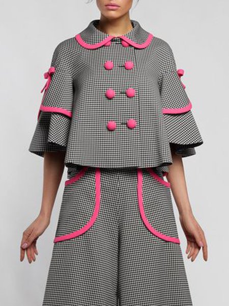 

Grid Half Sleeve Daily Loosen Outerwear, Black-pink, Jackets