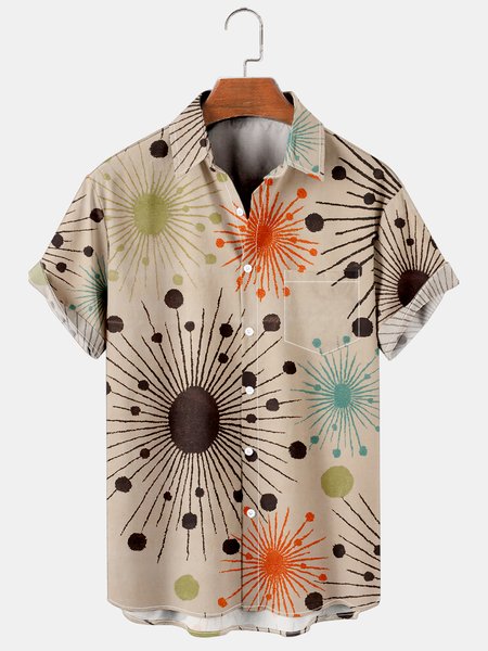 

Vacation And Leisure Medieval Geometric Elements Pattern Hawaiian Style Printed Shirt Top, As picture, Men's Floral shirt