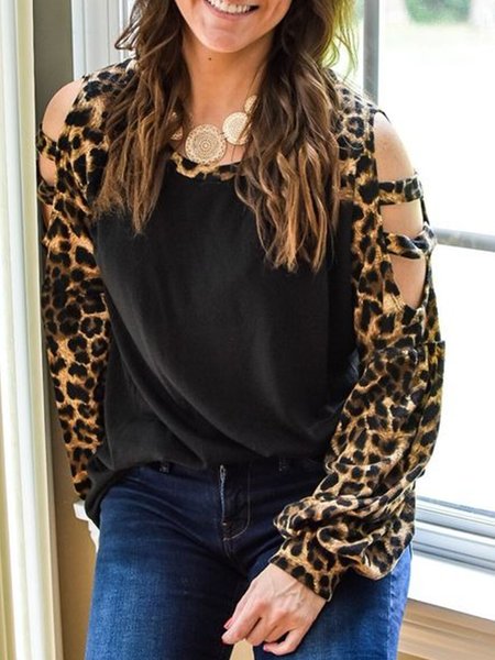 

Casual Loosen Crew Neck Leopard Long Sleeve Shirts & Tops, T-Shirts