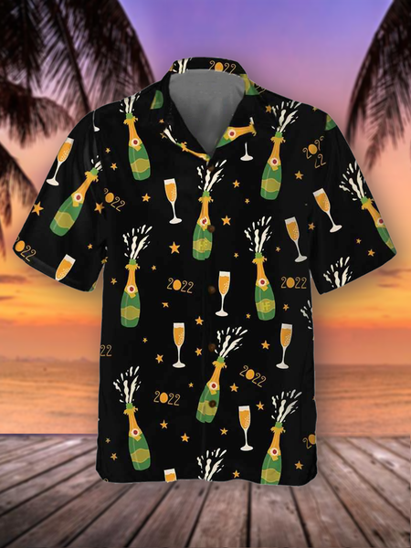 

Vacation Leisure Holiday Elements New Year Pattern Hawaiian Style Printed Shirt Top, As picture, Shirts ＆ Blouse