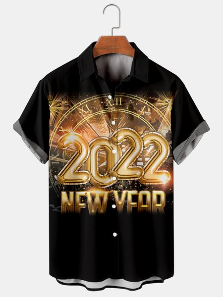 

Vacation Leisure Holiday Elements New Year Pattern Hawaiian Style Printed Shirt Top, As picture, Men's Floral shirt
