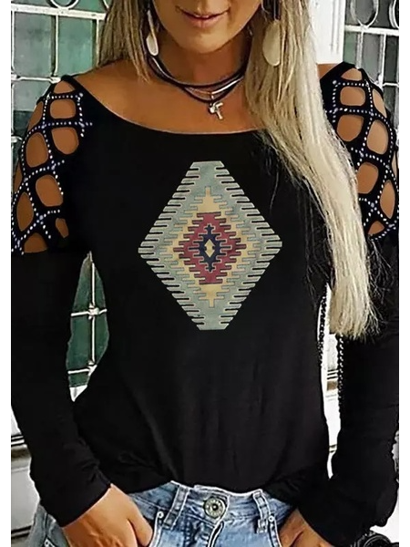 

Round Neck Cotton Blends Shirts & Tops, Black, Tops