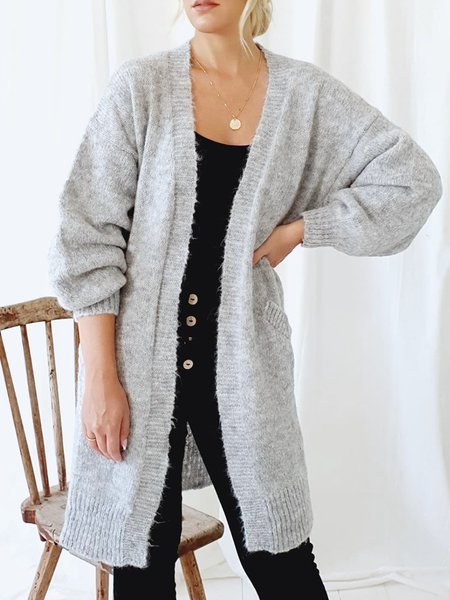 

Casual Solid Long sleeve Loosen Outerwear, Gray, Outerwear
