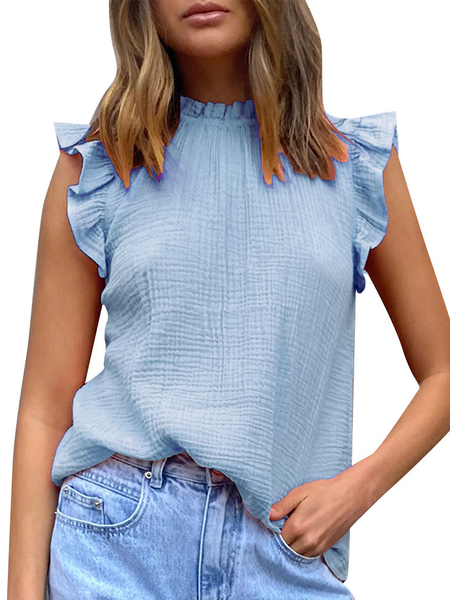 

Loosen Crew Neck Shirts & Tops, Blue, Tank Top