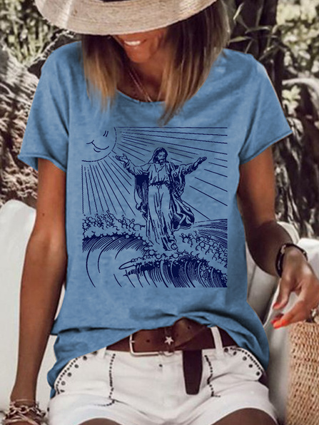 

Round Neck People Casual Shirts & Tops, Blue, Tops