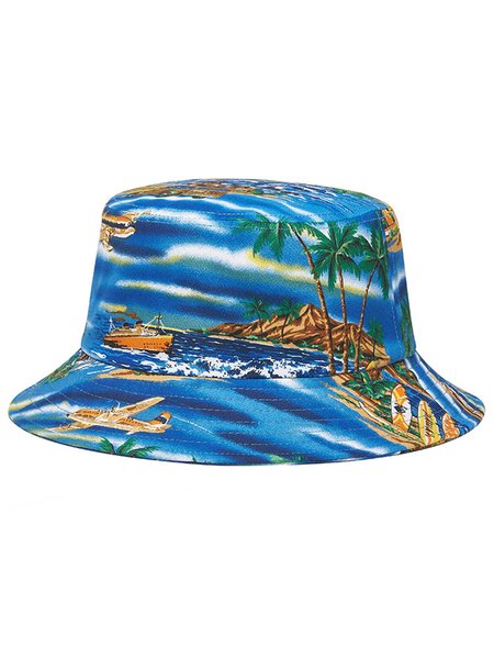 Men's Beach Pattern Fisherman Hat, Blue, Hats