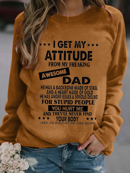 

I Get A Awesome Dad Letter Crew Neck Shirt & Top, Brown, T-Shirts