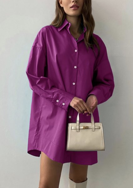 

Solid Oversize Casual Shirt Dress, Purple, Mini Dresses