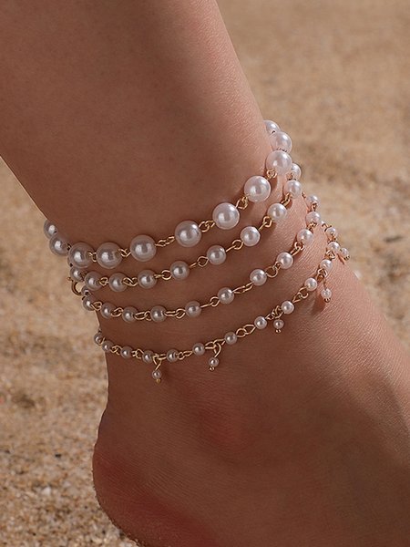 

Fashion Simple Pearl Beads Multilayer Anklet, As picture, Anklets