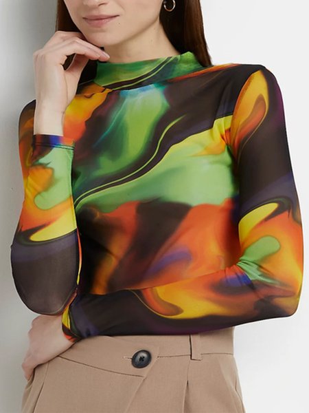 

Abstract Stand Collar Shirts & Tops, As picture, Tops