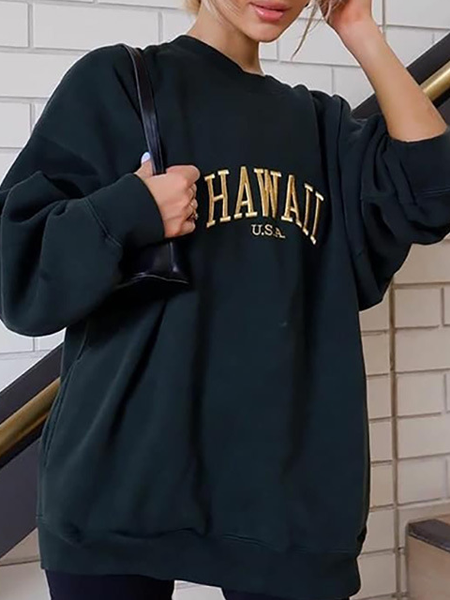 

Crew Neck Casual Sweatshirt, Black, Sweatshirts & Hoodies