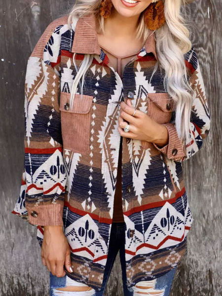 

Aztec Geometric Long Sleeve Button Coat Ethnic Outerwear, Multicolor, Jackets