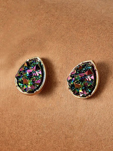 

Drop-shaped Colorful Zircon Ear Studs, Multicolor, Earrings