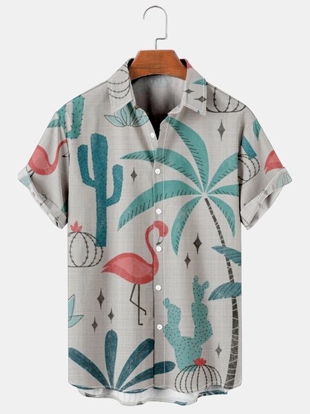 

Mens Geometric Coconut Tree Print Casual Breathable Hawaiian Short Sleeved Shirt, As picture, Men's Floral shirt
