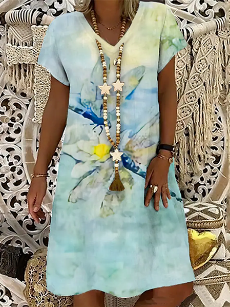 

Vacation Dragonfly Print Cotton Blends Dresses, Green, Mini Dresses