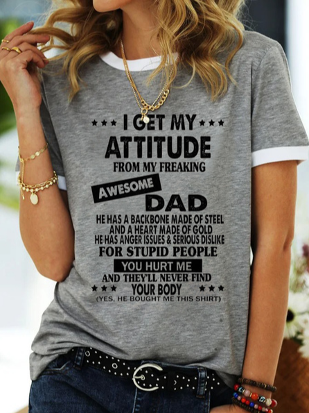 

Casual Letter Round Neck Shirts & Tops, Gray, Tops