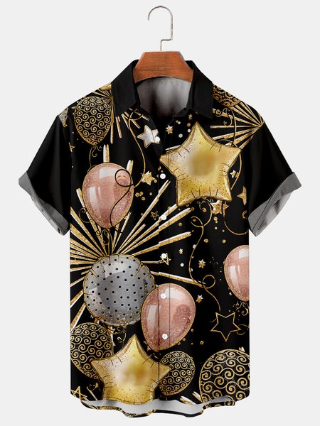 

Vacation Leisure Holiday Elements New Year Pattern Hawaiian Style Printed Shirt Top, Multicolor, Men's Floral shirt