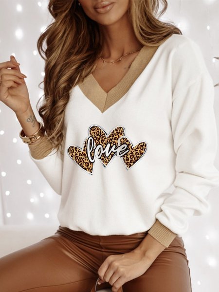 

Long Sleeve Casual V Neck Tops, White, Tops