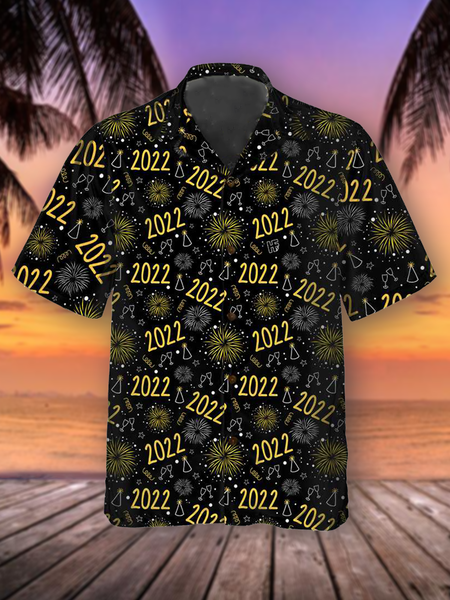 

Vacation Leisure Holiday Elements New Year Pattern Hawaiian Style Printed Shirt Top, As picture, Shirts ＆ Blouse