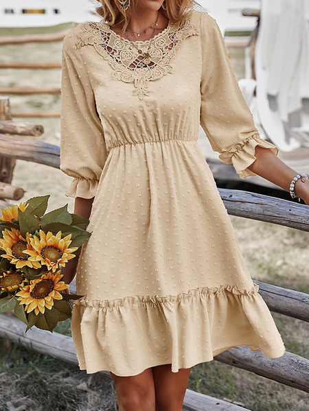 

Lace Casual Weaving Dress, Apricot, Mini Dresses