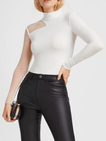 

Spring Simple High Stretch Long sleeve Lightweight Daily Top, White, Tees