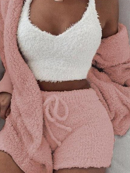 

Plain Cotton Blends Casual Suits, Pink, Suit Set