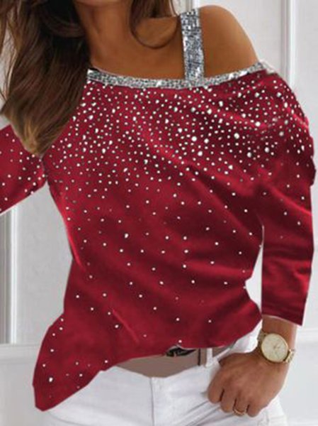 

Party Off Shoulder Sequins Shirts & Tops, Red, Tops
