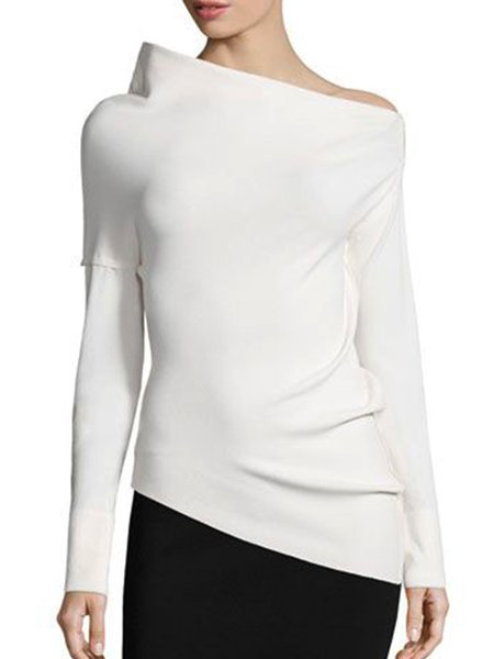 

Daily Simple Solid Long Sleeve Top, White, Tops