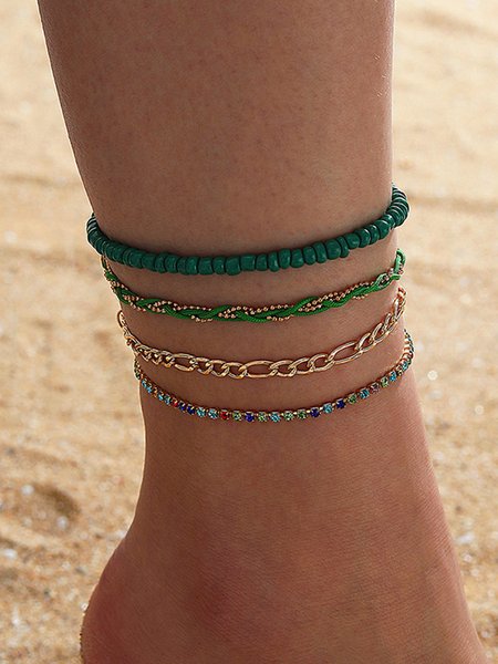 

Beach Ethnic Style Beads Woven Anklet With Diamonds, As picture, Anklets