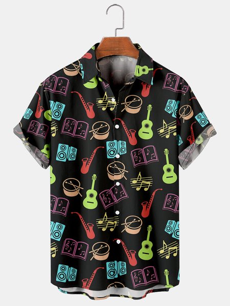 

Vacation Leisure Music Element Pattern Hawaiian Style Printed Shirt Top, Multicolor, Shirts ＆ Blouse