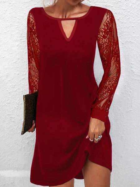 

Round Neck Loosen Lace Casual Dresses, Red, Mini Dresses