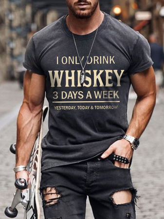 

Men's Text Graphic Print Round Neck Short Sleeve Tee, Gray, T-shirt