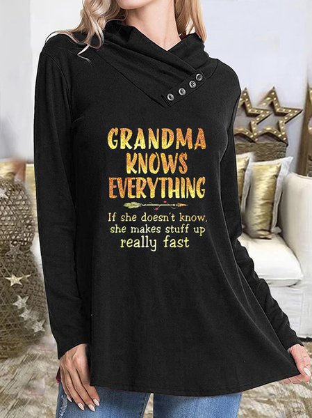 

Crew Neck Long Sleeve Letter Casual Shirts & Tops, Black, T-Shirts