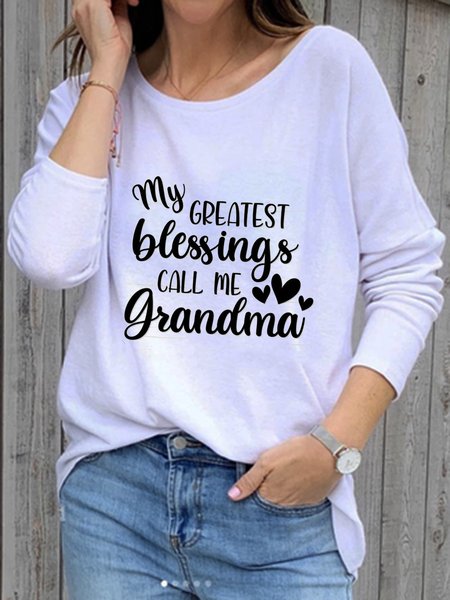 

Letters Printed Casual Round Neck Long Sleeve Loosen Shirts & Tops, White, Tops