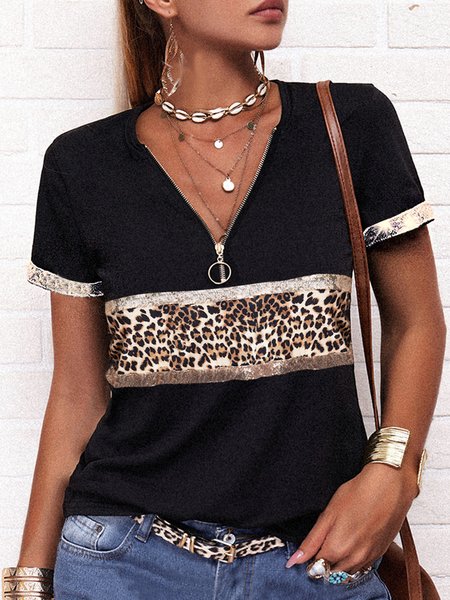 

Regular Fit Leopard Casual Shirts & Tops, Black, Tops
