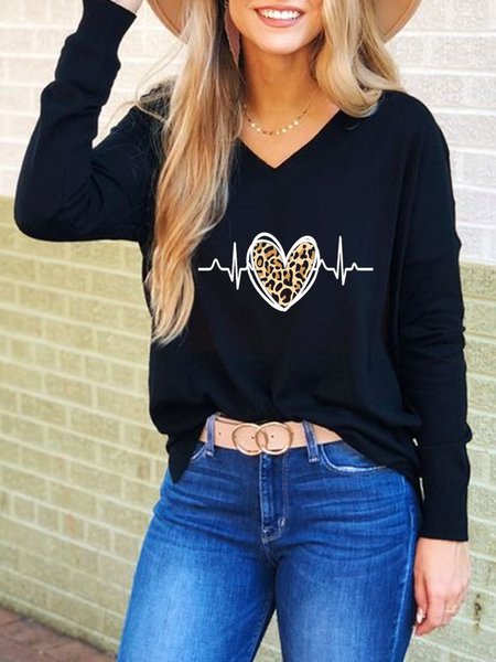 

Leopard Love Printed Mesh Casual Loosen Shirts & Tops, Black, Tops