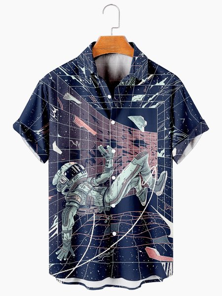 

Sci-Fi Airliner Hawaiian Short Sleeve, As picture, Men's Floral shirt