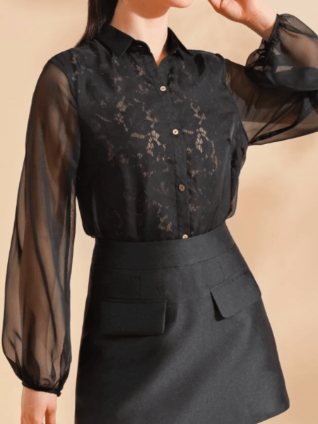 

Spring Plain Simple Long sleeve Lightweight Daily Top, Black, Blouses and Shirts