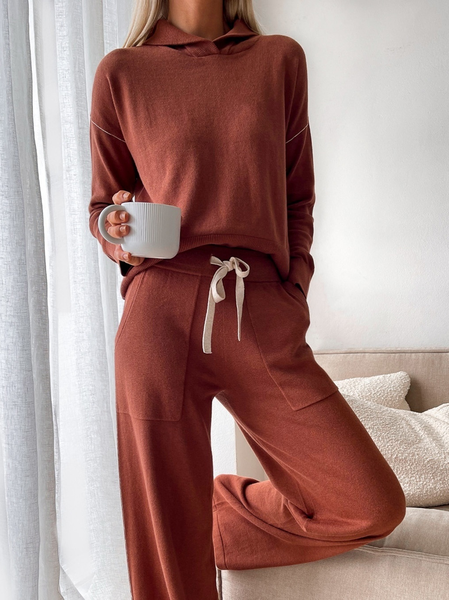 

Cotton Blends Casual Suits, Deep red, Two-piece Outfits