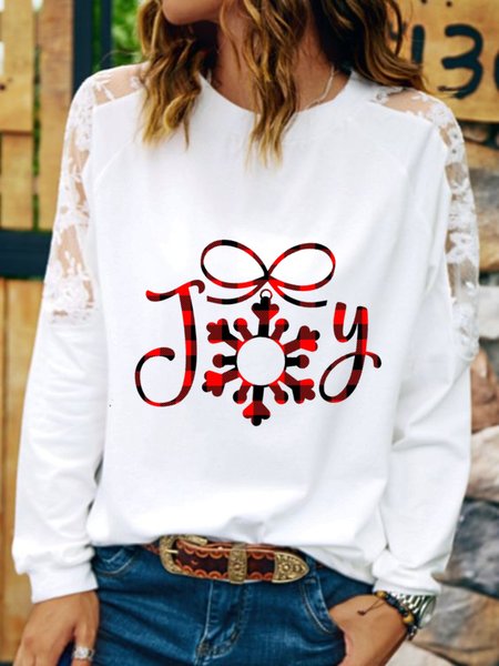 

Casual Plaid Long Sleeve V Neck Plus Size Printed Tops T-shirts, White, T-Shirts