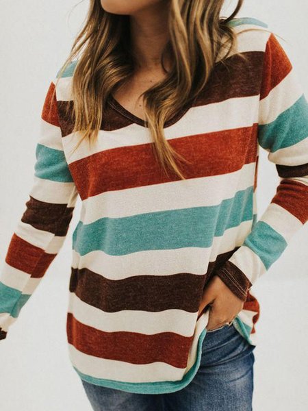 

Long Sleeve Color Block Casual Crew Neck Shirts & Tops, Multicolor, T-Shirts