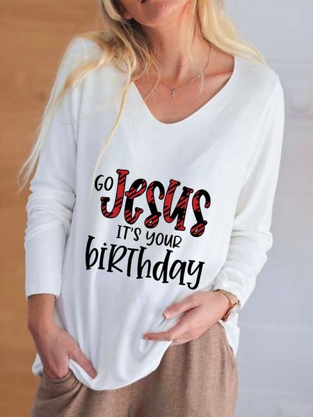 

Go Jesus It's Your Birthday Plus Size Printed Tops T-shirts, White, T-Shirts