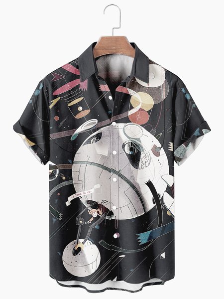 

Starry floral Short-sleeved Shirt With Creative Elements, As picture, Men's Floral shirt