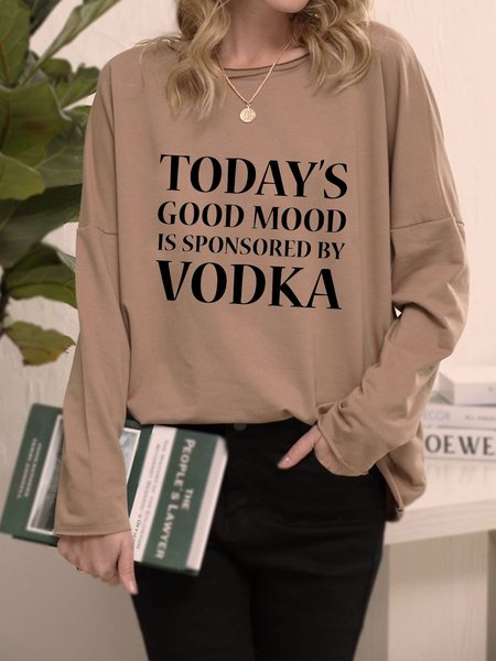 

Letters Printed Long Sleeve Casual Loosen Shirts & Tops, Khaki, Tops